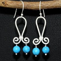 Solid 925 Silver Natural Turquoise Gemstone Handmade 2&quot; Earring Women&#39;s Jewelry - £4.58 GBP