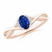 Authenticity Guarantee 
Oval Blue Sapphire Crossover Ring with Diamond Accent... - £794.46 GBP