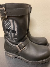 Hot Leathers BTM1018 Men’s Black Tall Harness Flag Skull Boot With Round... - $125.99