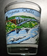 Niagara Falls Shot Glass Both Sides of Falls Over Rainbow Bridge Host Marriott - £5.58 GBP