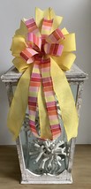 1 Pcs Yellow &amp; Pink Spring Easter Wired Wreath Bow 10 Inch #MNDC - £28.27 GBP