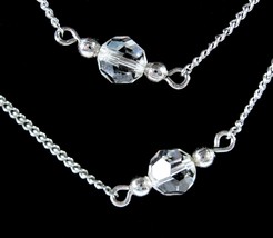 Crystal CLEAR GLASS BEAD Necklace Vintage Thin Silvertone Chain Signed Avon 32&quot; - £16.35 GBP