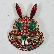 Vintage Bunny Rabbit Red Brooch Pin 1.5 Inch Gold Tone - $7.00