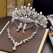 Wedding Tiara Necklace Earrings Simulated  Hair Jewelry Bridal Birthday Party Ha - £36.52 GBP