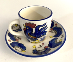 Buffalo China ~ Blue Rooster Espresso Cup &amp; Saucer ~ Olive Garden 1980’s - £15.50 GBP