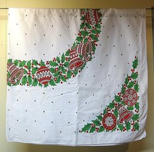 Vintage Christmas Tablecloth 59 x 53 Inch Bells Holly Ornaments Stars Co... - $29.21