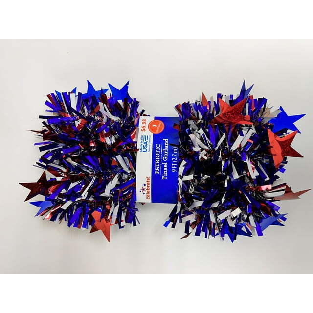 Patriotic Jumbo Red / White / Blue w/Jumbo Red &amp; Blue Stars Garland, 9 ft - $13.85
