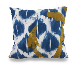 Blue and White Nautical Ikat Decorative Throw Pillow with Anchor Detail 18in. - £15.65 GBP