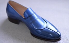 Handmade Free Speech Blue Split Toe Slip On Good Quality Leather Men Dre... - $127.39
