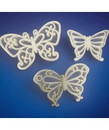 Vintage Butterflies Wall Art Decor 3D Cream Color Hard Plastic Set Of 3 - $19.75