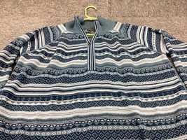 Eddie Bauer Sweater Womens XL Aqua Aztec Striped Quarter Zip Pullover Ch... - £18.64 GBP