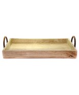 Hand Made Natural Wood Tray with Round Metal Handles Made in India 18&quot; M... - $39.57