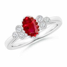 ANGARA Vintage Style Oval Ruby Solitaire Milgrain Engagement Ring - £2,299.09 GBP