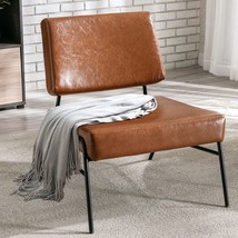 Awqm Pu Leather Accent Chair, Modern Lounge Chair With Metal Frame,, Brown. - £114.25 GBP