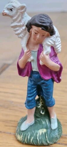 Vtg Nativity Handpainted 4.25&quot; Shepherd Boy Figurine W/Lamb Italy Part O... - $7.61