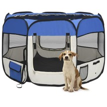 Foldable Dog Playpen with Carrying Bag Blue 90x90x58 cm - £24.45 GBP