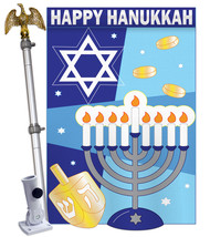 Happy Hanukkah - Applique Decorative Aluminum Pole &amp; Bracket House Flag Set HS11 - £69.68 GBP