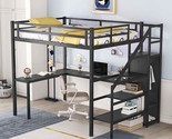 Metal Full Size Loft Bed With L-Shaped Desk And Wardrobe, Sturdy Bedfram... - $885.99