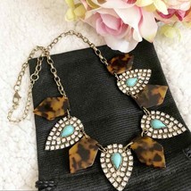 Tortoise Shell &amp; Rhinestone Statement Necklace - £12.98 GBP