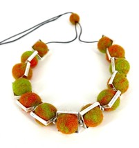 Fall foliage color felt ball  statement necklace, textile art wool necklace with - £99.36 GBP
