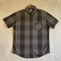Mens Tony Hawk Button Down Shirt Gray Black Plaid Short Sleeve Size Large - $10.89