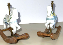 Carnival Horses Lot of 2 Rocking Horse Figurines Gifts Porcelain Wood Brass Vtg. - £11.09 GBP