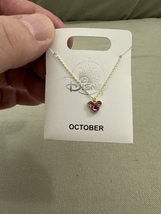 Disney Parks Mickey Mouse Rose October Faux Birthstone Necklace Gold Color NEW image 3