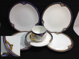 Bernardaud &amp; Co B&amp;Co Antique Deco Gold Cobalt 6pcs Saucers Cup Limoges France - £31.65 GBP