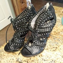 Sam Edelman Elyese Black Leather Studs Open Toe Sandals Women&#39;s Size 9 M - £46.84 GBP