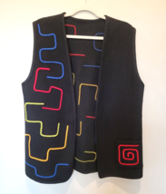 Vintage Marylou Ozbolt Storer Art to Wear Vest Black with Lines Sz M Medium - $540.74 MXN