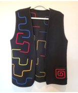 Vintage Marylou Ozbolt Storer Art to Wear Vest Black with Lines Sz M Medium - $540.74 MXN