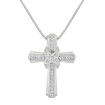 1/10CT Round Moissanite 14K White Gold Plated Sterling Silver Cross Pendant Gift - £36.92 GBP
