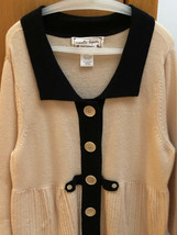 Nanette Lepore-100% Cashmere Cardigan Sweater, 3/4sleeves,CreamWith Black, Small - £27.54 GBP
