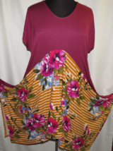 Plus Sz 2X/3X,Made in USA,Plum/Mustard Floral/Striped Dress, Pockets, Boho - £26.95 GBP