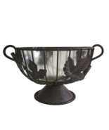 Vintage Metal And Glass Small Pedestal Fruit Bowl Leaf Motif Pattern - $32.90 CAD