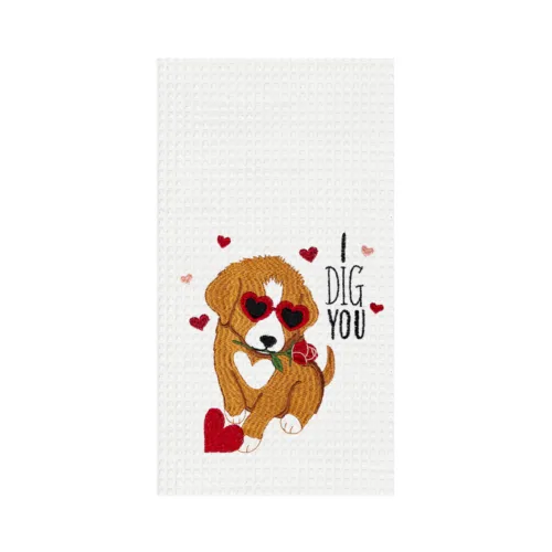 New Crazy For You Hearts Valentine&#39;S Day Embroidered Waffle Weave Kitchen Towel  - £20.83 GBP