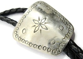 Detailed Silver Tone Western Navajo Etched Bolo Neck Tie Black Cord Silv... - £30.95 GBP