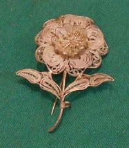 Vintage Filigree Flower Pin; 900 Silver Jewelry Handmade Indonesia 1950s, Nice - £22.63 GBP