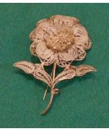 Vintage Filigree Flower Pin; 900 Silver Jewelry Handmade Indonesia 1950s... - £22.61 GBP