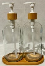 16oz Premium Clear Glass Soap Dispenser Bamboo Tray and Pump (2 Pack 8 L... - $26.31 CAD