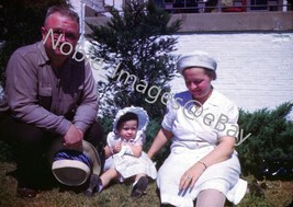 1949 Old Granma Grandpa w/ Baby Girl Yard New York Red-Border Kodachrome Slide - £3.11 GBP