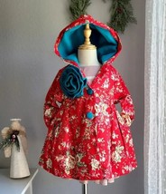 Girl Holiday Coat Dress. Floral Twill Fleece Lined Designer Overcoat. Size 7/8 - £30.75 GBP