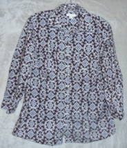 Charter Club Womens 12 Blouse Button Down Relaxed Fit Floral Brown 3/4 S... - $7.87