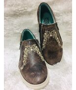 Ladies Brown Distressed Leather~Embroidery Sneakers~Style E1551 Zippered... - $118.00