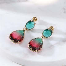 Green &amp; Red Crystal Ombré Tiered Pear-Cut Drop Earrings - £11.18 GBP