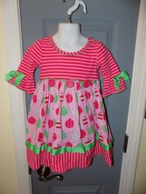 Bonnie Jean Pink and Red Striped with Ornament Print Holiday Dress Size ... - £15.50 GBP