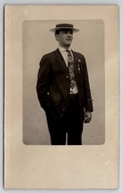 Handsome Gentleman Large Floral Tie Portrait RPPC Postcard C30 - £11.75 GBP