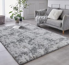 Tabayon Shag Area Rug, 5X7 Ft Tie-Dyed Light Grey Upgrade Anti-Skid Durable - £41.42 GBP