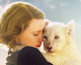 The Zookeeper's Wife Jessica Chastain cuddling young lion 16x20 Canvas Giclee - £55.05 GBP