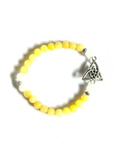 Women&#39;s Celtic Trinity Charm Bracelet, Yellow and White Jade, Stretchy - $18.99